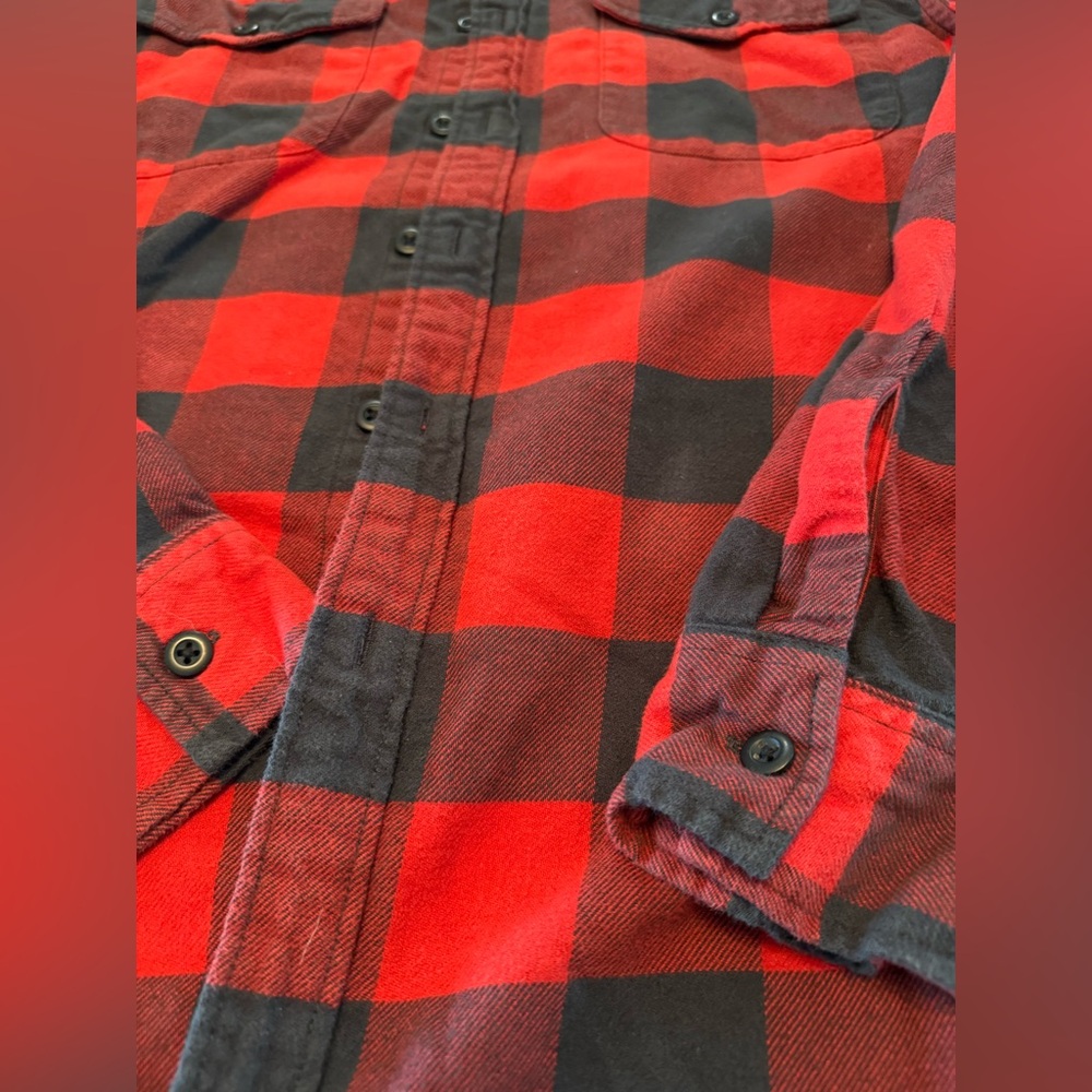 American Eagle Outfitter Super Soft Red Black Plaid Flannel Shirt Men L Cotton - Picture 3 of 9